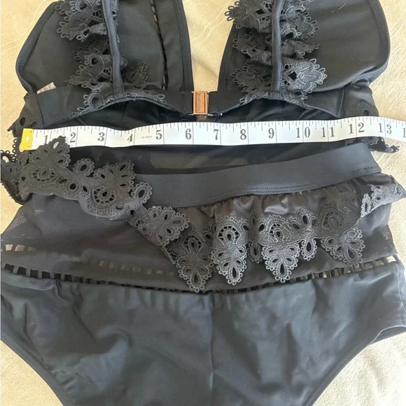 Zimmermann Alchemy Bonded Flutter One Piece Swimsuit lace mesh Size XL BLACK - Picture 10 of 10